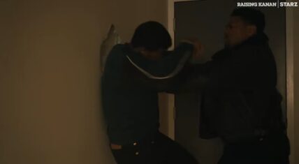 Intense hallway confrontation as Marvin Thomas slams Kanan against the wall during a heated family clash in the Season 5 trailer.