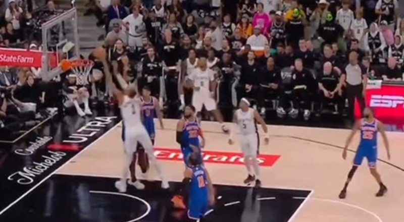 Victor Wembanyama throws down powerful left-handed poster dunk on OG Anunoby and Karl-Anthony Towns in Game 2 [VIDEO]
